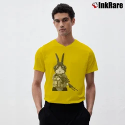 Men’s Tommery's Cat Shit One Design V-Neck Tee in yellow | Sharp, Breathable, Everyday Staple