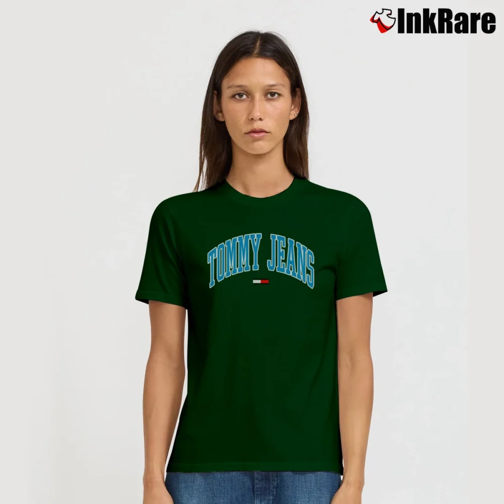 Women’s Tommy Jeans Collegiate Signature T-Shirt in forest green | Soft, Flattering Fit