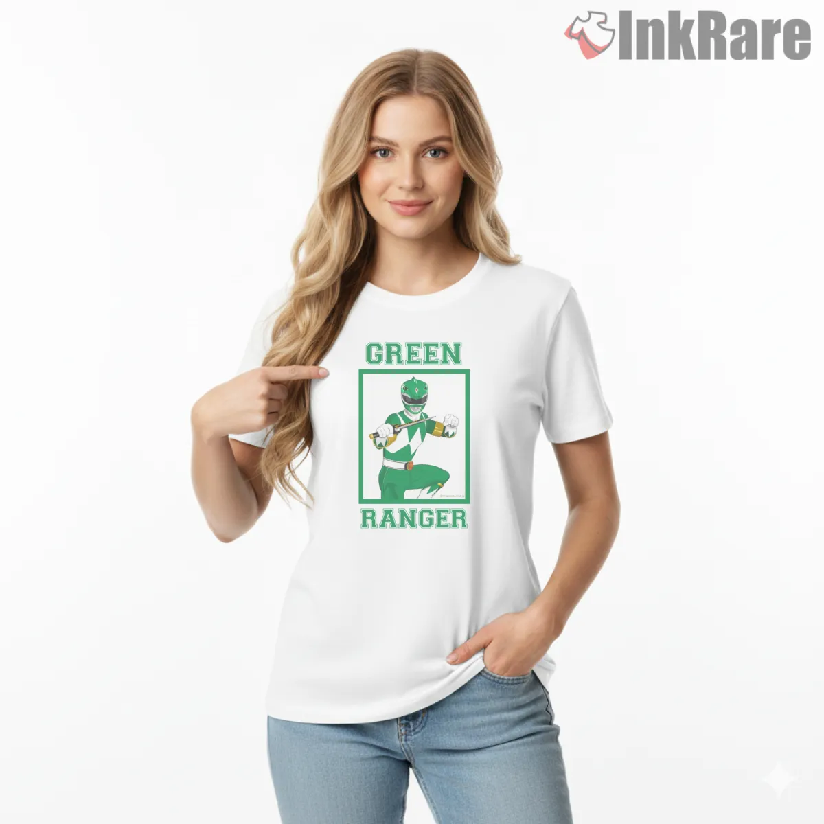 Tommy Oliver Green Ranger Classic Hero Shirt on white short sleeve shirt for women graphic tee