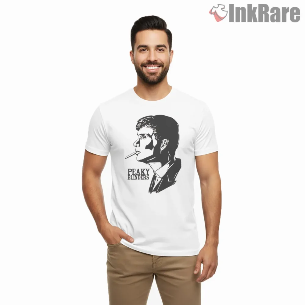 Tommy Shelby Black And White Sketch Portrait Shirt on white short sleeve shirt for men graphic tee