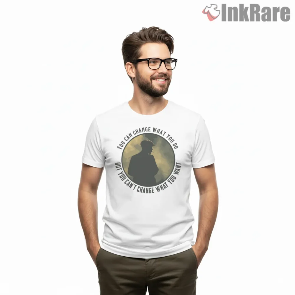 Tommy Shelby Circular Quote Silhouette Graphic Shirt on white short sleeve shirt for men graphic tee