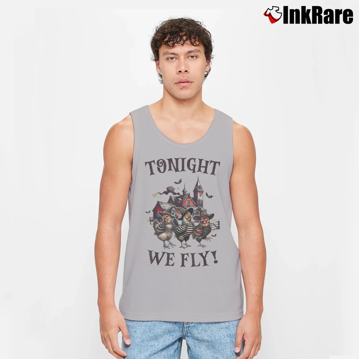 Men’s Tonight We Fly Chicken Farm Animals Halloween Tank Top in sport grey | Breathable, Active-Friendly Design