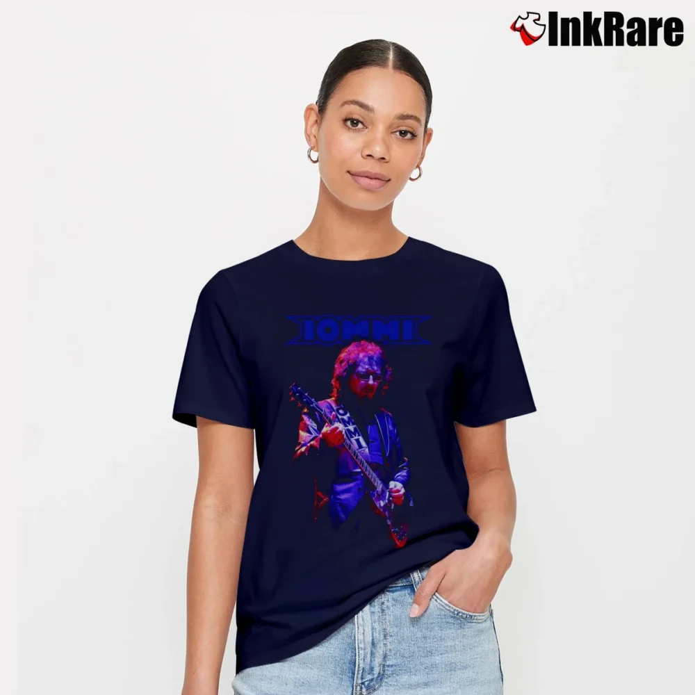Women’s Tony Iommi Photo Rock Legend Signature T-Shirt in navy | Soft, Flattering Fit