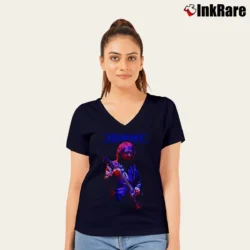 Women’s Tony Iommi Photo Rock Legend V-Neck Tee in navy | Chic Neckline, Soft Texture