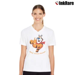 Women’s Tony The Tiger Cereal Character V-Neck Tee in white | Chic Neckline, Soft Texture