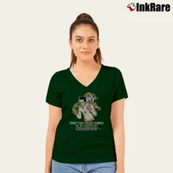 Women’s Tony The Tiger Lopez 90s Boxing Champion V-Neck Tee in forest green | Chic Neckline, Soft Texture