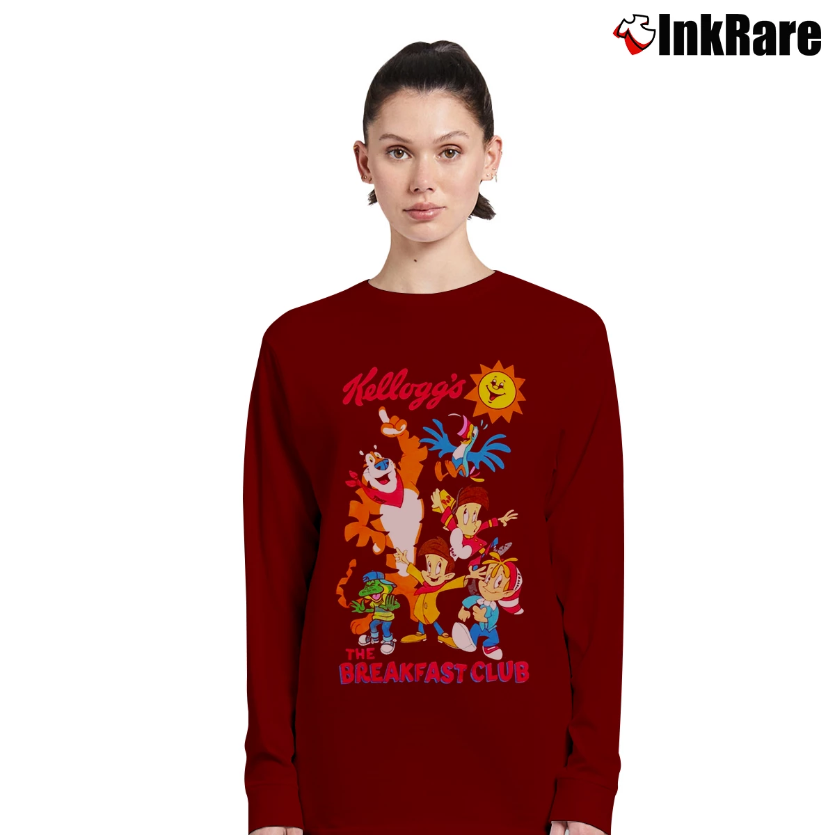 Tony The Tiger X Breakfast Club Cereal Women’s Long-Sleeve Top in maroon – Effortless Layer Women’s Tony The Tiger X Breakfast Club Cereal Long-Sleeve Top in maroon | Sleek, Versatile, All-Season