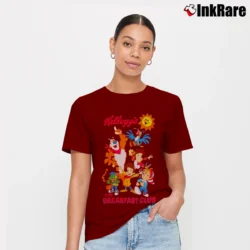 Women’s Tony The Tiger X Breakfast Club Cereal Signature T-Shirt in maroon | Soft, Flattering Fit