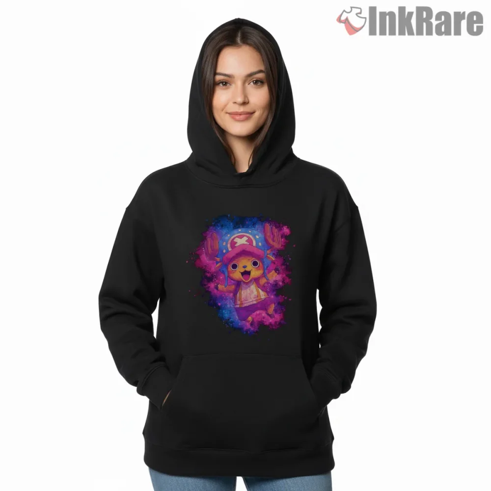 Tony Tony Chopper Galaxy Splash Cute Anime Shirt on black hoodie for women graphic tee