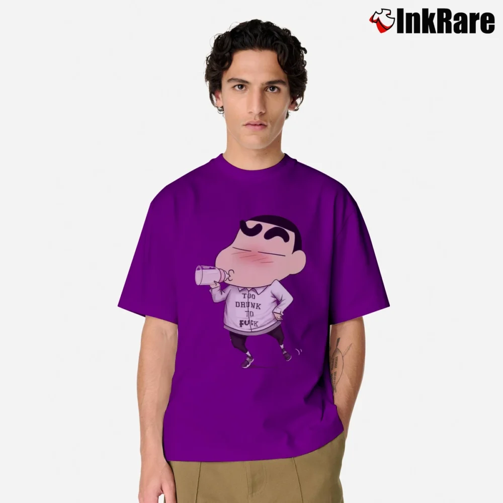 Men’s Too Drunk Crayon Shin Chan Classic T-Shirt in purple | Soft, Breathable Everyday Wear