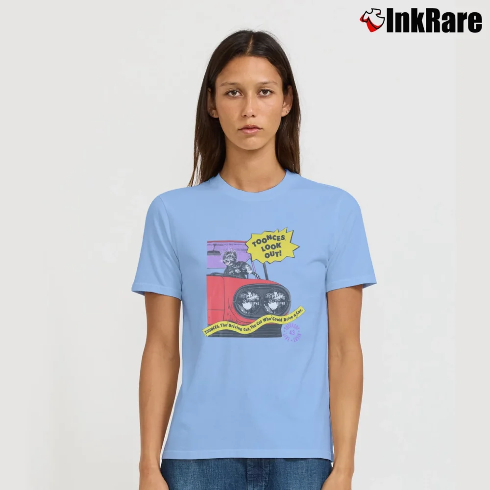 Women’s Toonces The Driving Cat SNL Classic 1991 Signature T-Shirt in light blue | Soft, Flattering Fit