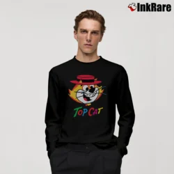 Men’s Top Cat Cartoon Graphic Long-Sleeve Shirt in black | Sleek, Lightweight, Year-Round Wear