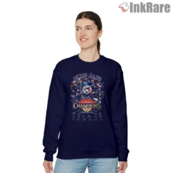 Toronto Blue Jays 2025 ALCS Champions Shirt roster collage on navy sweatshirt