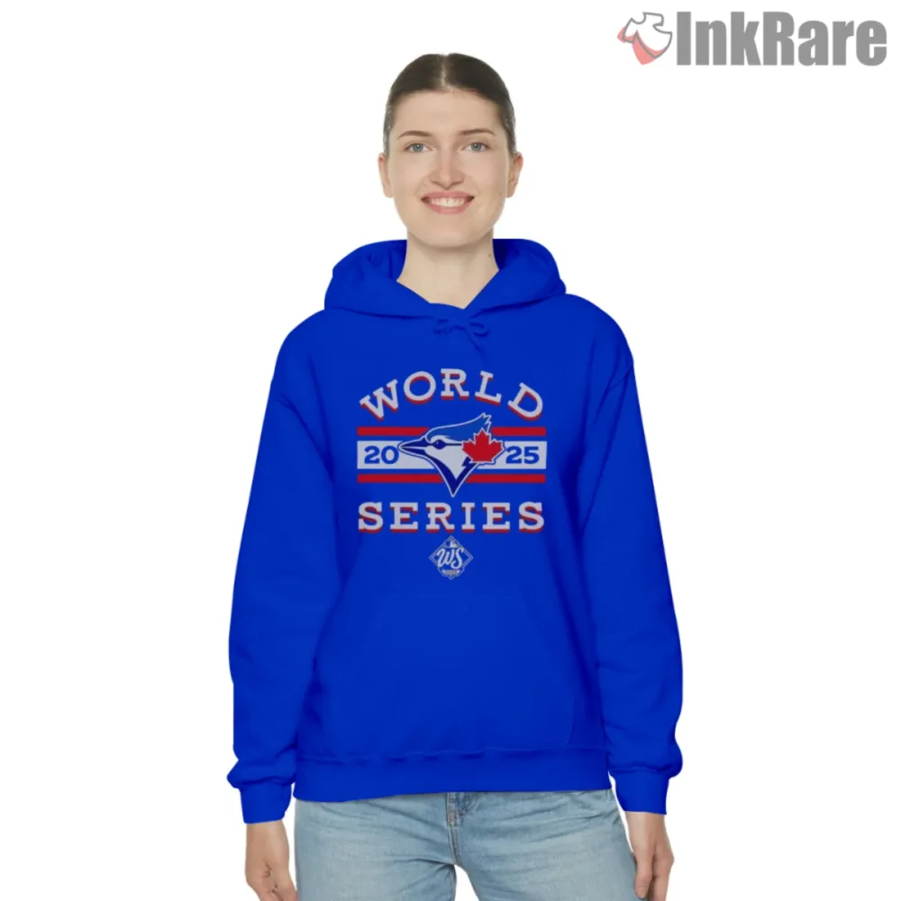 Toronto Blue Jays 2025 World Series Shirt with bold logo on royal blue hoodie front