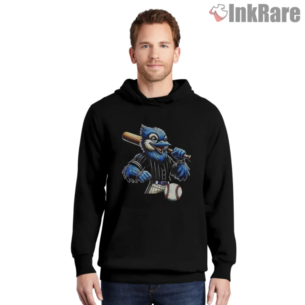 Toronto Blue Jays Ace Mascot Shirt on black hoodie front view