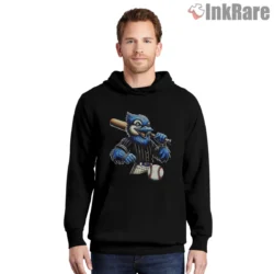 Toronto Blue Jays Ace Mascot Shirt on black hoodie front view