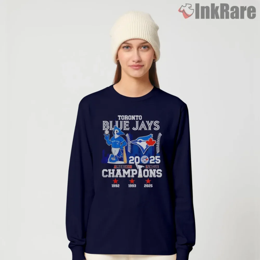 Toronto Blue Jays American League Champions Shirt artwork on navy long sleeve