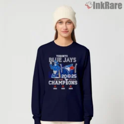 Toronto Blue Jays American League Champions Shirt artwork on navy long sleeve