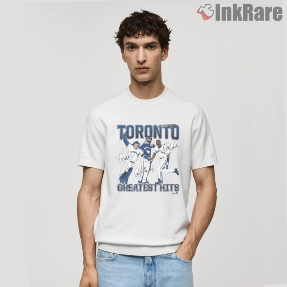 Toronto Blue Jays Greatest Hits Shirt with signature style art on white
