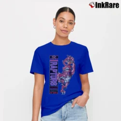 Women’s Toronto Raptors Crazy Mascot 90s NBA Graphic Signature T-Shirt in royal blue | Soft, Flattering Fit