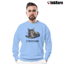 Men’s Tortitude Cat Feisty Tortoiseshell Kitty Crewneck Sweatshirt in light blue | Cozy Fabric, Clean Style
