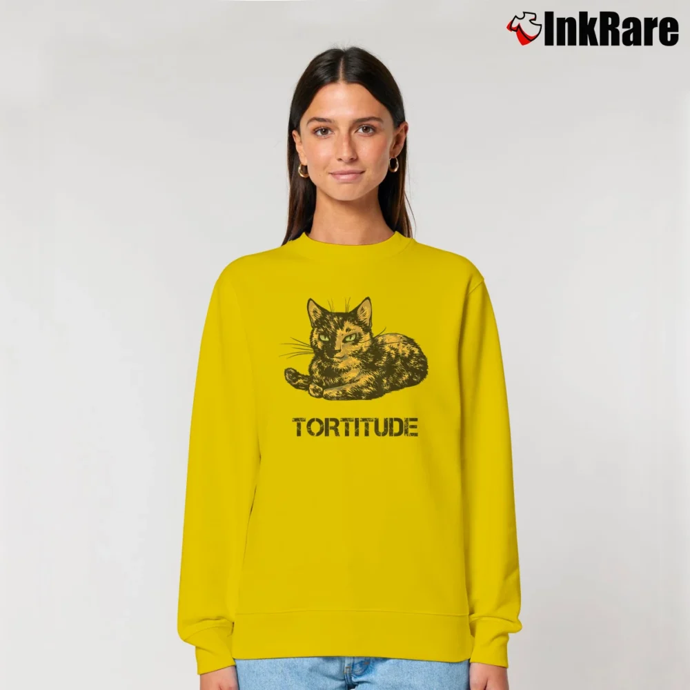 Women’s Tortitude Cat Feisty Tortoiseshell Kitty Relaxed Sweatshirt in yellow | Soft, Laid-Back Vibe