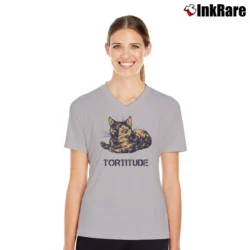 Women’s Tortitude Cat Feisty Tortoiseshell Kitty V-Neck Tee in sport grey | Chic Neckline, Soft Texture