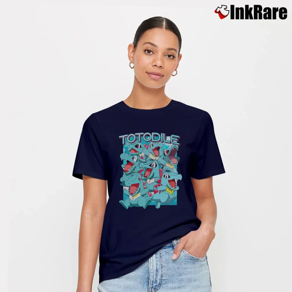 Women’s Totodile Pokemon Retro Custom Graphic Signature T-Shirt in navy | Soft, Flattering Fit