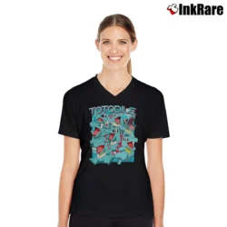Women’s Totodile Pokemon Retro Custom Graphic V-Neck Tee in black | Chic Neckline, Soft Texture