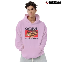 Men’s Totoro Cat Bus Style Graphic Pullover Hoodie in light pink | Cozy, Durable, Modern Fit