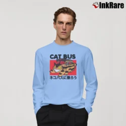 Men’s Totoro Cat Bus Style Graphic Long-Sleeve Shirt in light blue | Sleek, Lightweight, Year-Round Wear