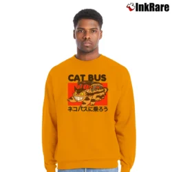 Men’s Totoro Cat Bus Style Graphic Crewneck Sweatshirt in orange | Cozy Fabric, Clean Style