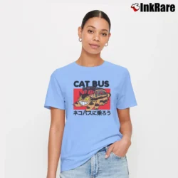 Women’s Totoro Cat Bus Style Graphic Signature T-Shirt in light blue | Soft, Flattering Fit