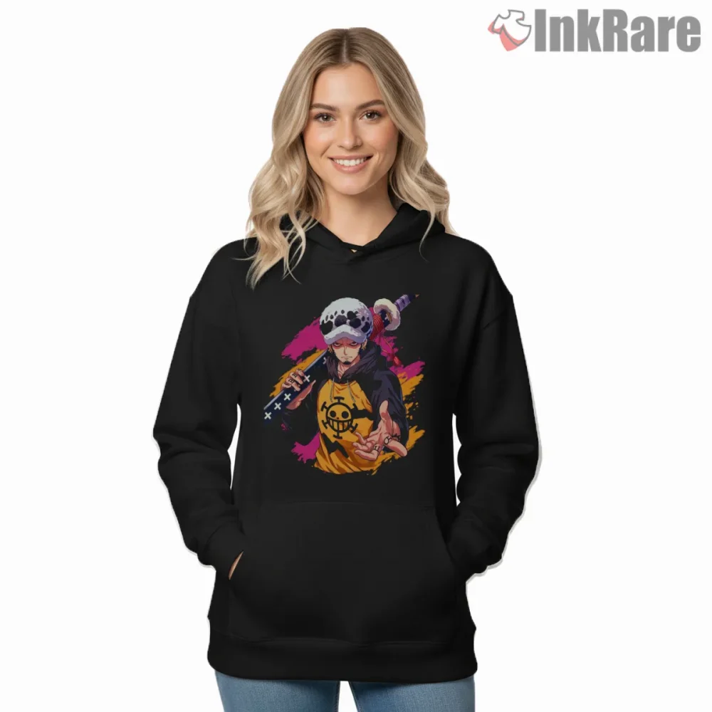 Trafalgar Law Cool Surgeon Of Death Anime Shirt on black hoodie for women graphic tee