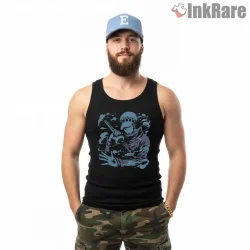 Trafalgar Law Shadow Swordsman Stance Anime Shirt on black tank top for men graphic tee