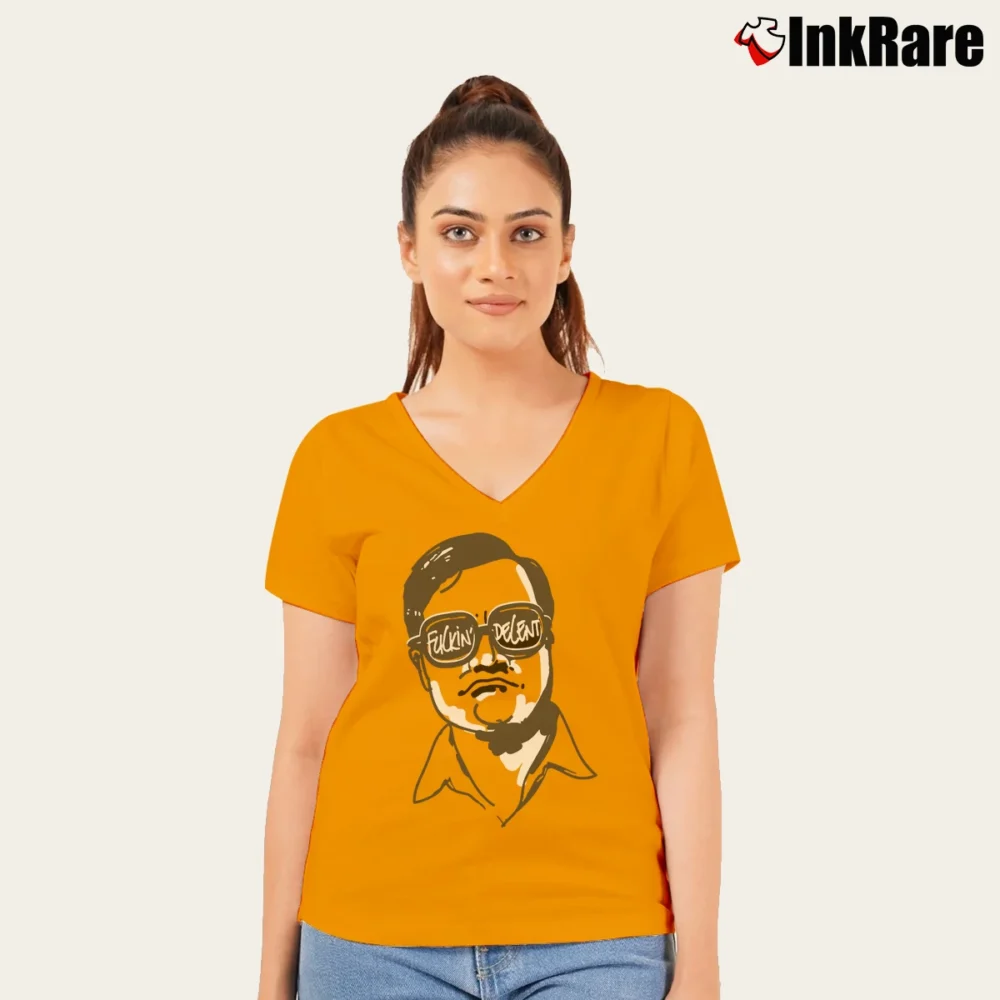 Women’s Trailer Park Boys Bubbles V-Neck Tee in orange | Chic Neckline, Soft Texture