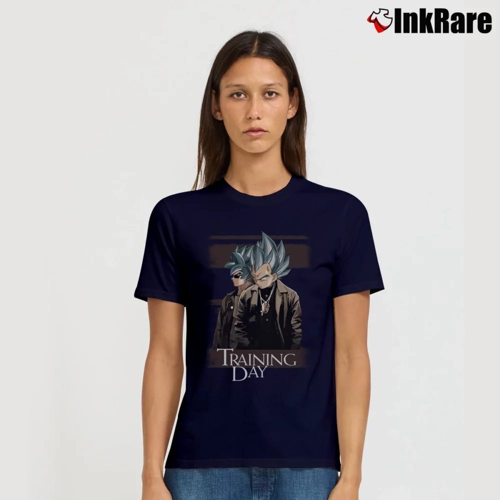 Women’s Training Day Goku Vegeta DBZ Workout Signature T-Shirt in navy | Soft, Flattering Fit