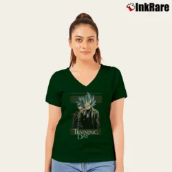 Women’s Training Day Goku Vegeta DBZ Workout V-Neck Tee in forest green | Chic Neckline, Soft Texture