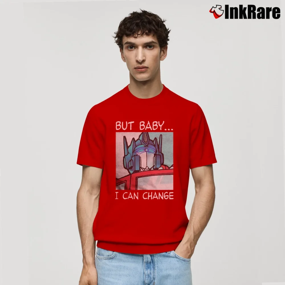 Men’s Transformers Optimus Prime Baby I Can Change Classic T-Shirt in red | Soft, Breathable Everyday Wear