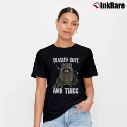 Women’s Trashy Cute And Thicc Funny Raccoon Signature T-Shirt in black | Soft, Flattering Fit
