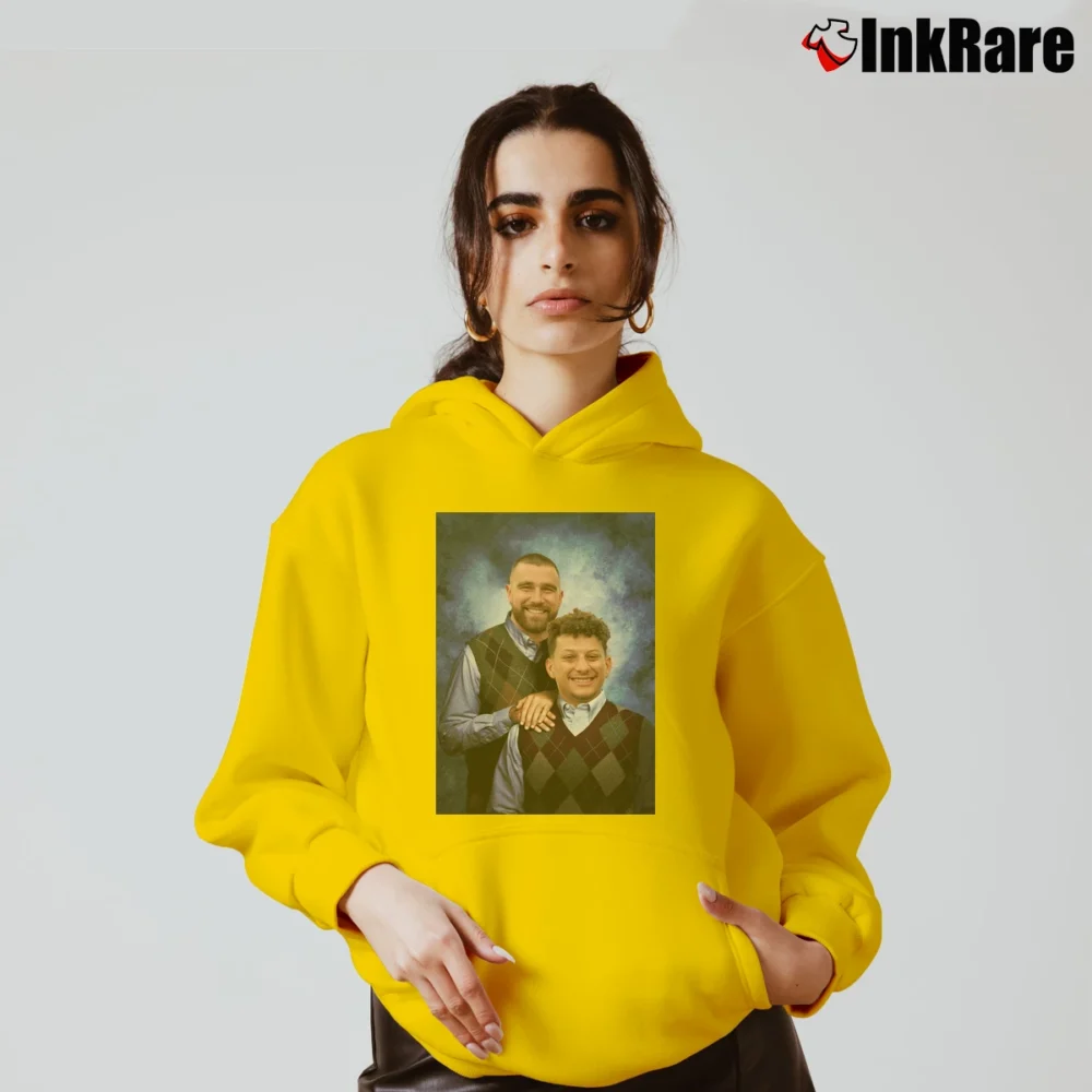 Women’s Travis Kelce Patrick Mahomes Stepbrothers Poster Cozy Hoodie in yellow | Warm, Structured, Stylish