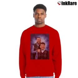 Men’s Travis Kelce Patrick Mahomes Stepbrothers Poster Crewneck Sweatshirt in red | Cozy Fabric, Clean Style