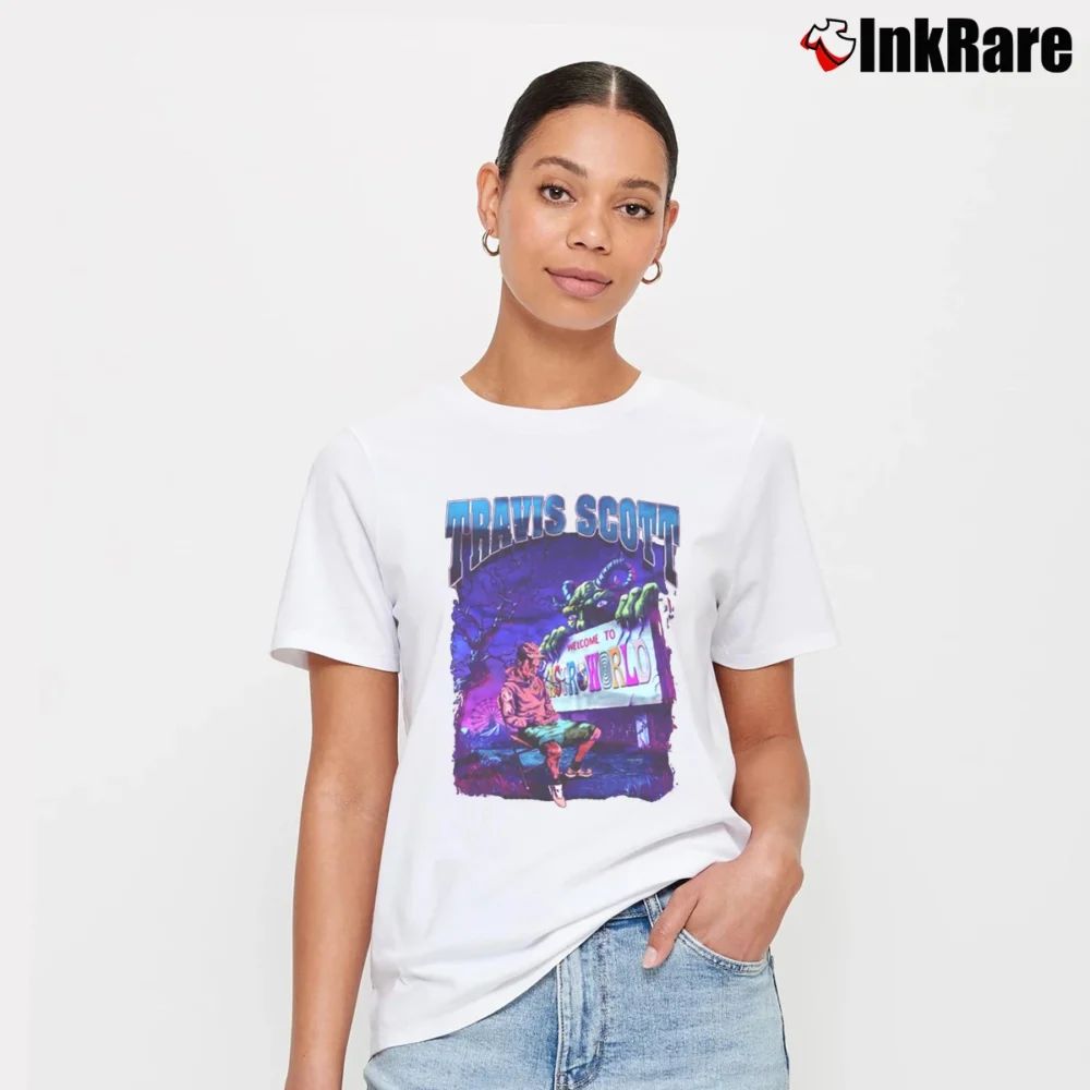 Women’s Travis Scott Astroworld Hip Hop Rap Printed Signature T-Shirt in white | Soft, Flattering Fit