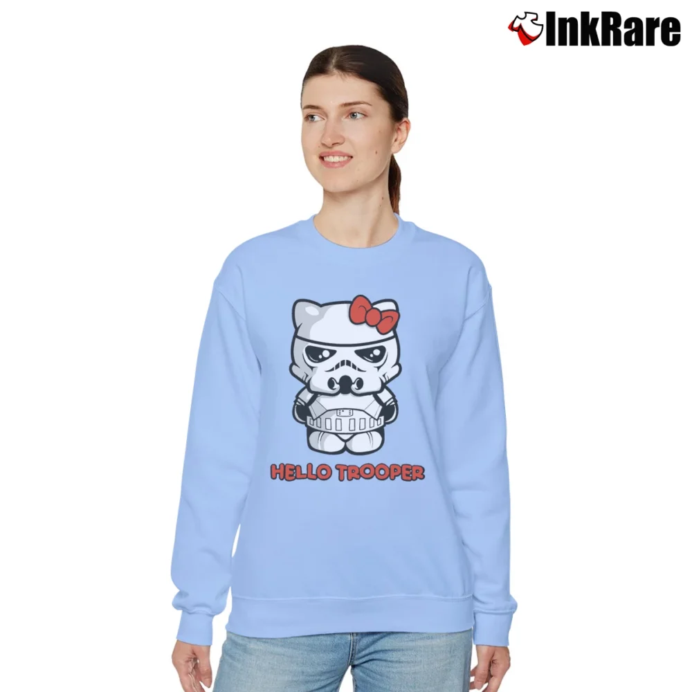 Women’s Trendy Hello Kitty Stormtrooper Star Wars Funny Relaxed Sweatshirt in light blue | Soft, Laid-Back Vibe