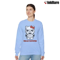 Women’s Trendy Hello Kitty Stormtrooper Star Wars Funny Relaxed Sweatshirt in light blue | Soft, Laid-Back Vibe
