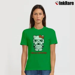 Women’s Trendy Hello Kitty Stormtrooper Star Wars Funny Signature T-Shirt in irish green | Soft, Flattering Fit