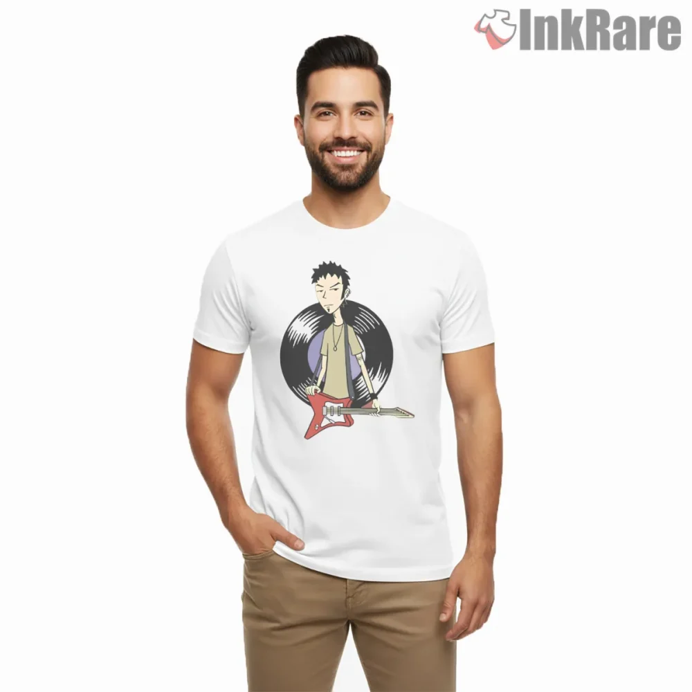 Trent Lane Guitar Rock Style Retro Shirt on white short sleeve shirt for men graphic tee