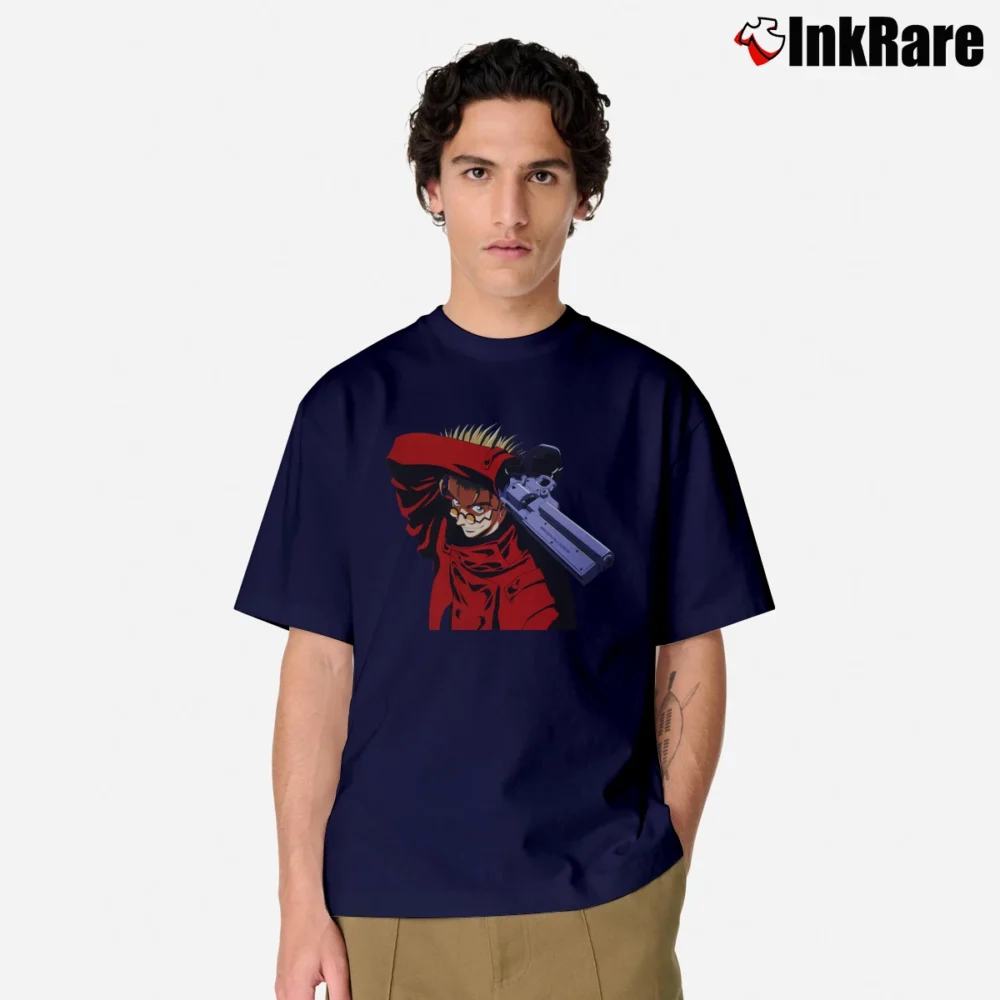 Men’s Trigun Vash Midriff Baring Anime Graphic Classic T-Shirt in navy | Soft, Breathable Everyday Wear