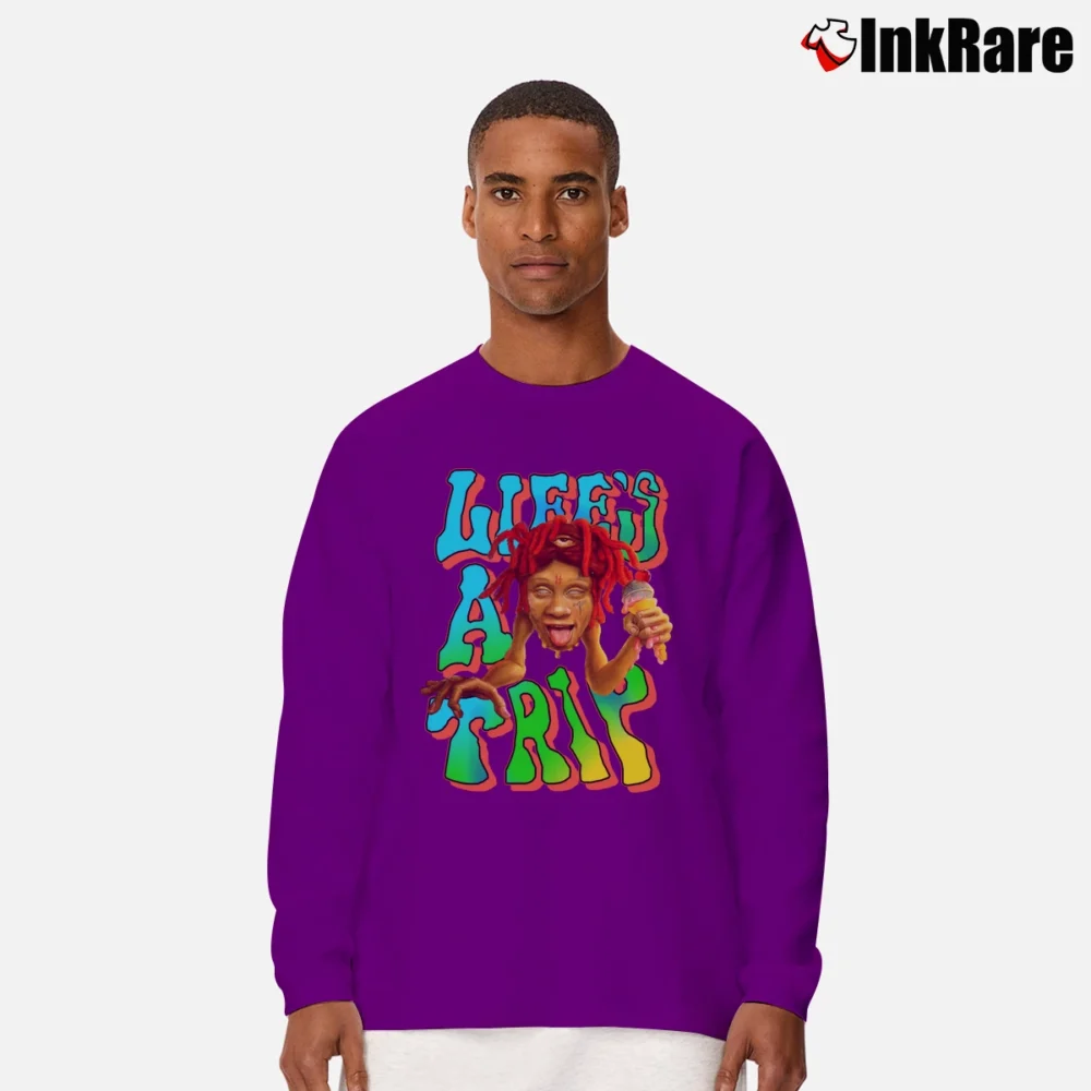 Men’s Trippie Redd Life Trip Rap Music Long-Sleeve Shirt in purple | Sleek, Lightweight, Year-Round Wear