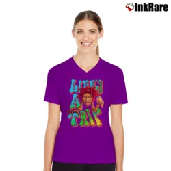 Women’s Trippie Redd Life Trip Rap Music V-Neck Tee in purple | Chic Neckline, Soft Texture